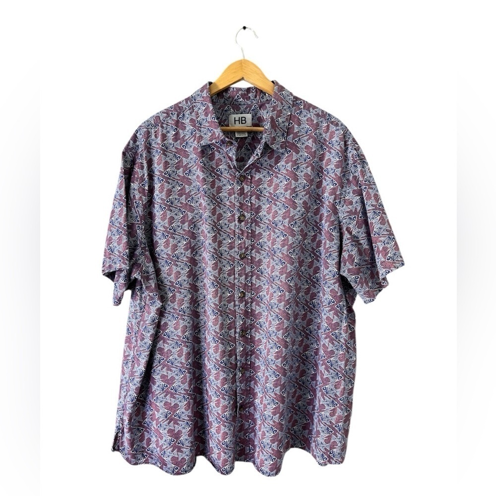 Harbor Bay Men’s 2XL Vintage Fish Button Down Short Sleeve Shirt Cotton